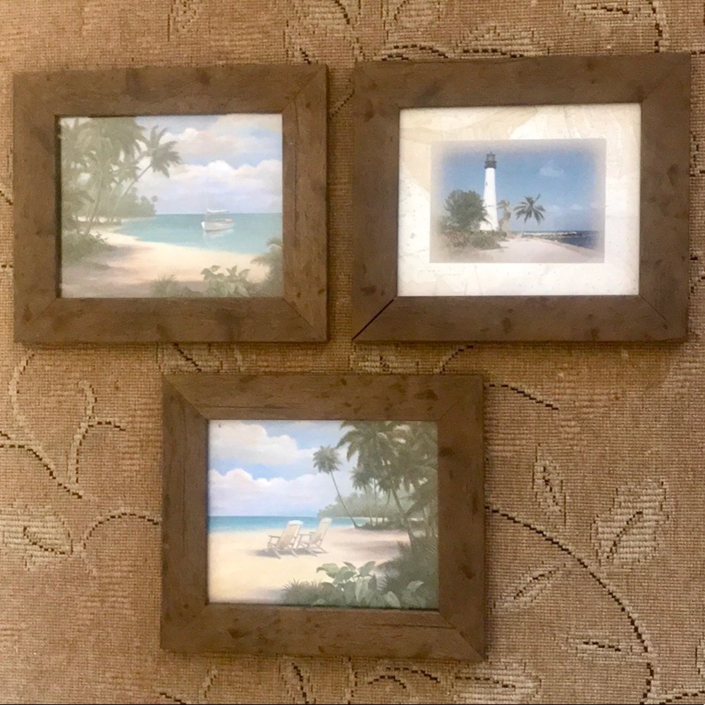 (3) BEAUTIFUL WOOD FRAMED BEACH THEME PAINTINGS